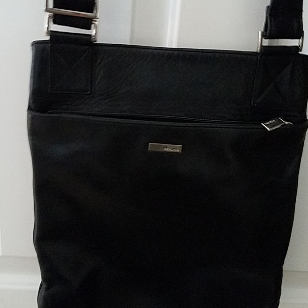 Perlina black leather crossbody bag